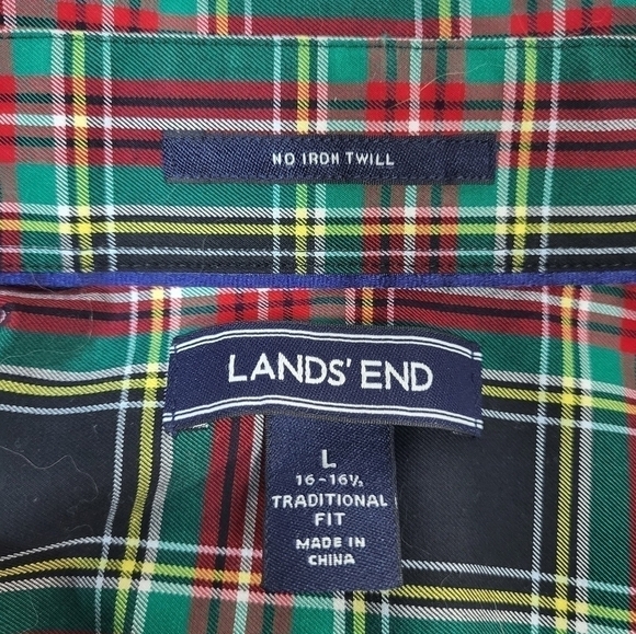 Land's End Plaid Collared Button Up Dress Shirt - Picture 6 of 7